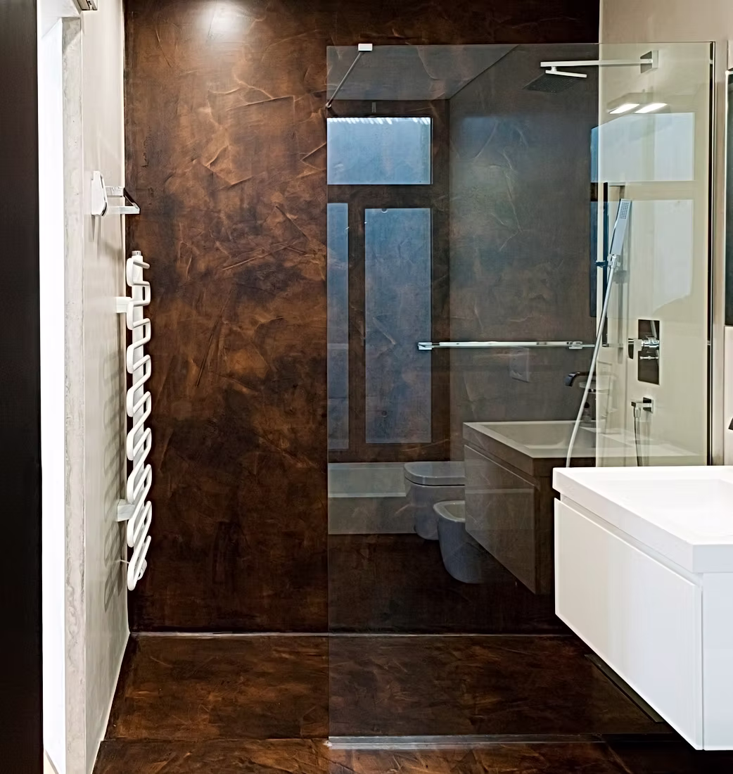 Contemporary interior finished with Microcement Direct products